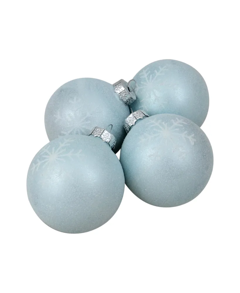 Northlight 4 Count Snowflake Glass Christmas Ball Ornaments 80mm Set, 3.25"