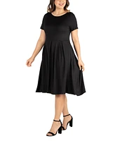 24seven Comfort Apparel Plus Short Sleeve Midi Dress with Pockets