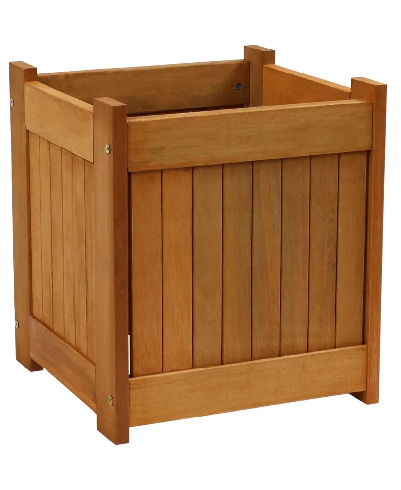 Sunnydaze Decor Meranti Wood 16-Inch Square Planter Box with Teak Oil Finish