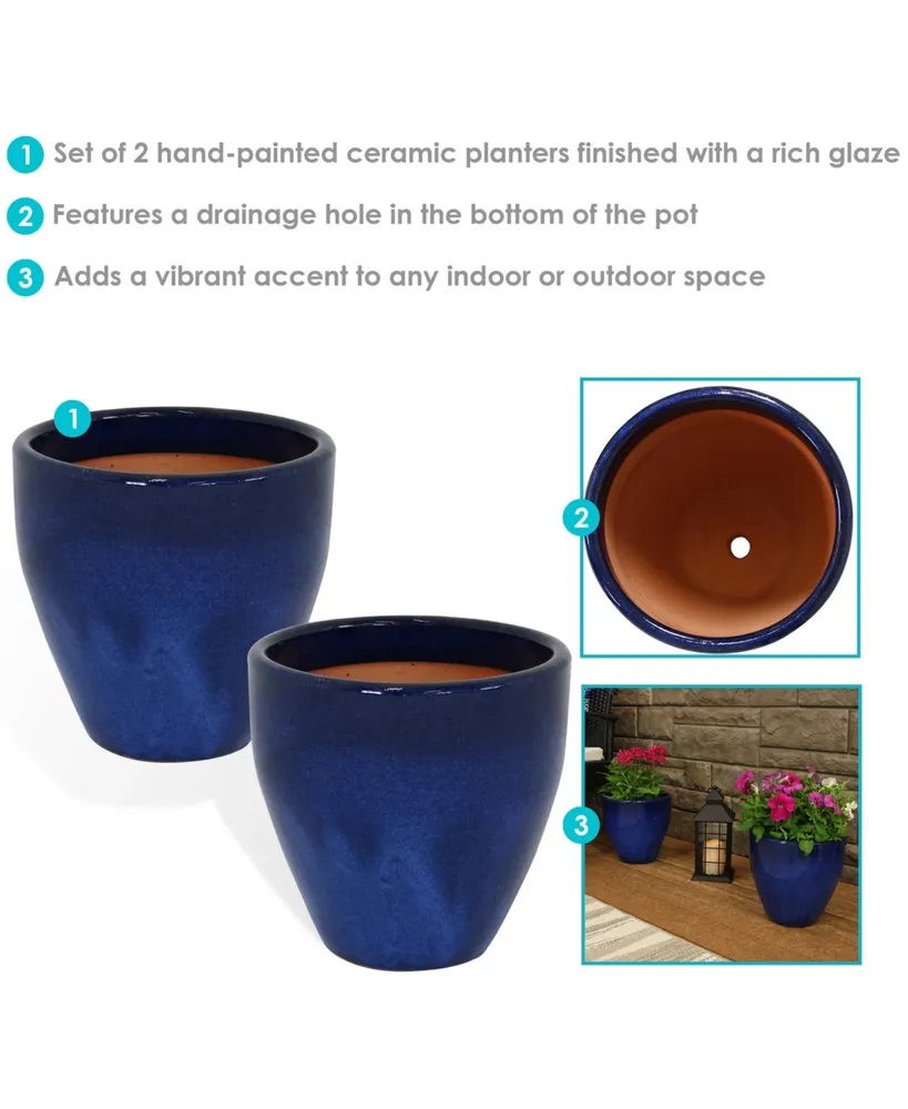 Sunnydaze Decor 10 in Resort Glazed Ceramic Planter - Imperial Blue - Set of 2