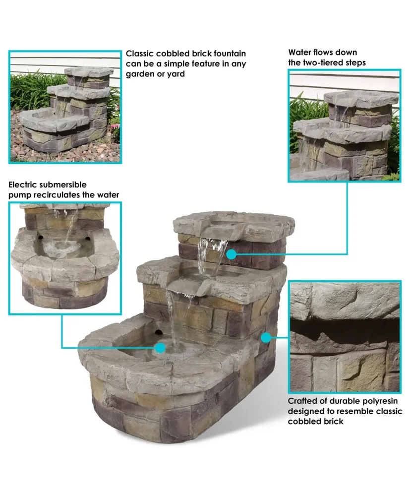 Sunnydaze Decor Polyresin 3-Tiered Brick Steps Outdoor Water Fountain - 21 in