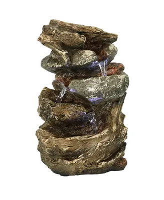Sunnydaze Decor Tiered Rock and Log Indoor Water Fountain with LEDs - 10.5 in