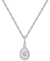 Diamond Round & Baguette Teardrop Cluster 18" Pendant Necklace (1/4 ct. t.w.) in Sterling Silver