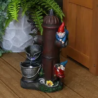 Sunnydaze Decor Fire Hydrant Gnomes 16-Inch Outdoor Water Fountain with Led Light - Submersible Electric Pump - Polyresin