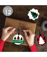 Holiday Plaid Trees - Assorted Hanging Christmas Favor Gift Tag Toppers - 12 Ct