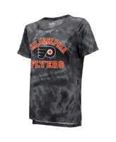 Women's Majestic Threads Black Philadelphia Flyers Boyfriend Tie-Dye Tri-Blend T-shirt