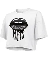 Women's Majestic Threads White Brooklyn Nets Drip Gloss Crop Top