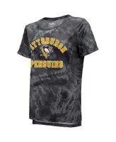 Women's Majestic Threads Black Pittsburgh Penguins Boyfriend Tie-Dye Tri-Blend T-shirt