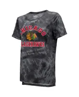 Women's Majestic Threads Black Chicago Blackhawks Boyfriend Tie-Dye Tri-Blend T-shirt