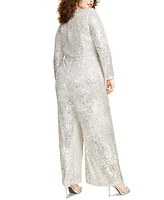 Eliza J Plus Sequin Wrap Front Long Sleeve Jumpsuit