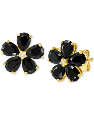 Onyx & Diamond Accent Flower Stud Earrings in 10k Gold