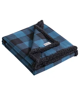 Eddie Bauer Plaid Cotton Yarn Dye Flannel Faux Shearling Reverse Throw, 60" X 50"