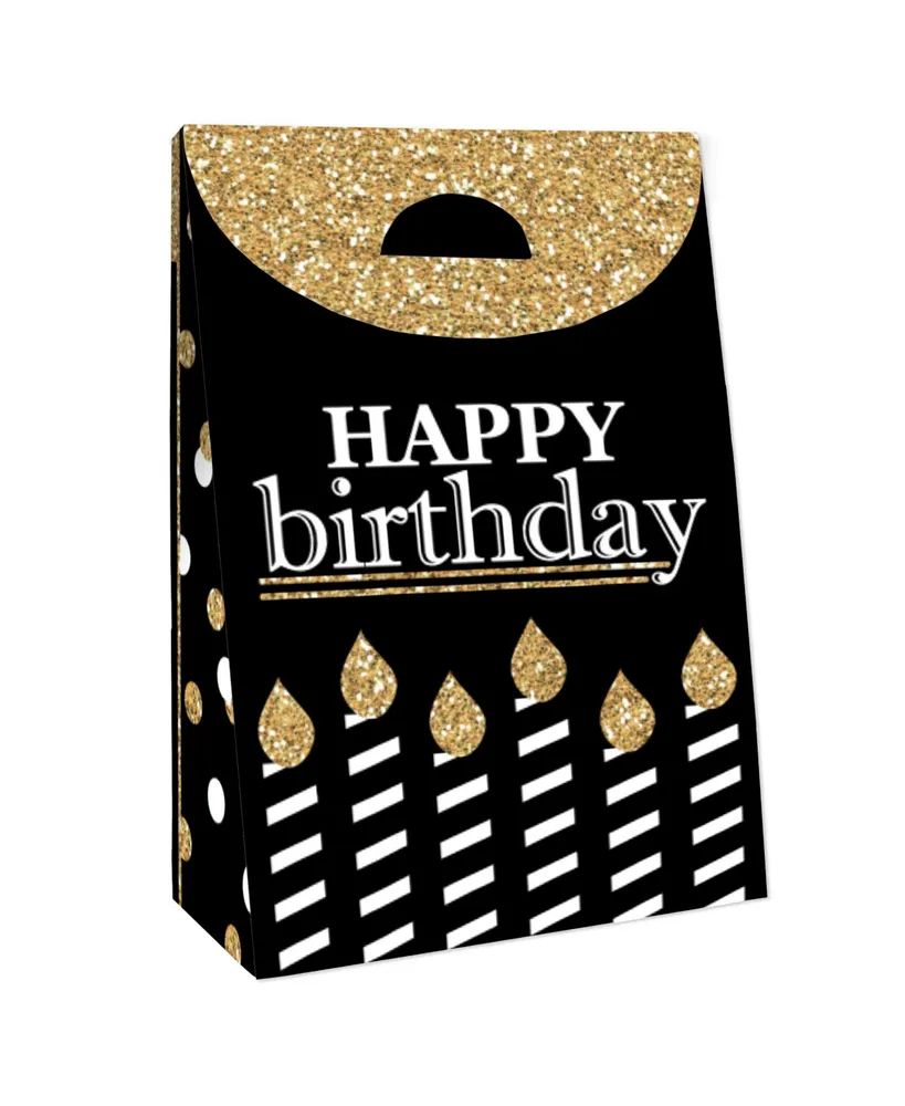 Big Dot of Happiness Adult Happy Birthday - Gold - Birthday Gift Favor Bags  - Party Goodie Boxes - Set of 12