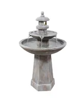 Sunnydaze Decor Pagoda Polyresin Outdoor 2-Tier Water Fountain with Lights