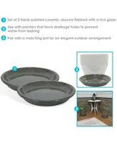 Ceramic Outdoor Flower Pot Saucers Set of 2 - Uv- and Frost-Resistant - Gray - 9-Inch
