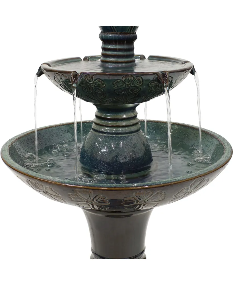 Sunnydaze Decor Double Tier Ceramic Outdoor 2-Tier Water Fountain with Lights
