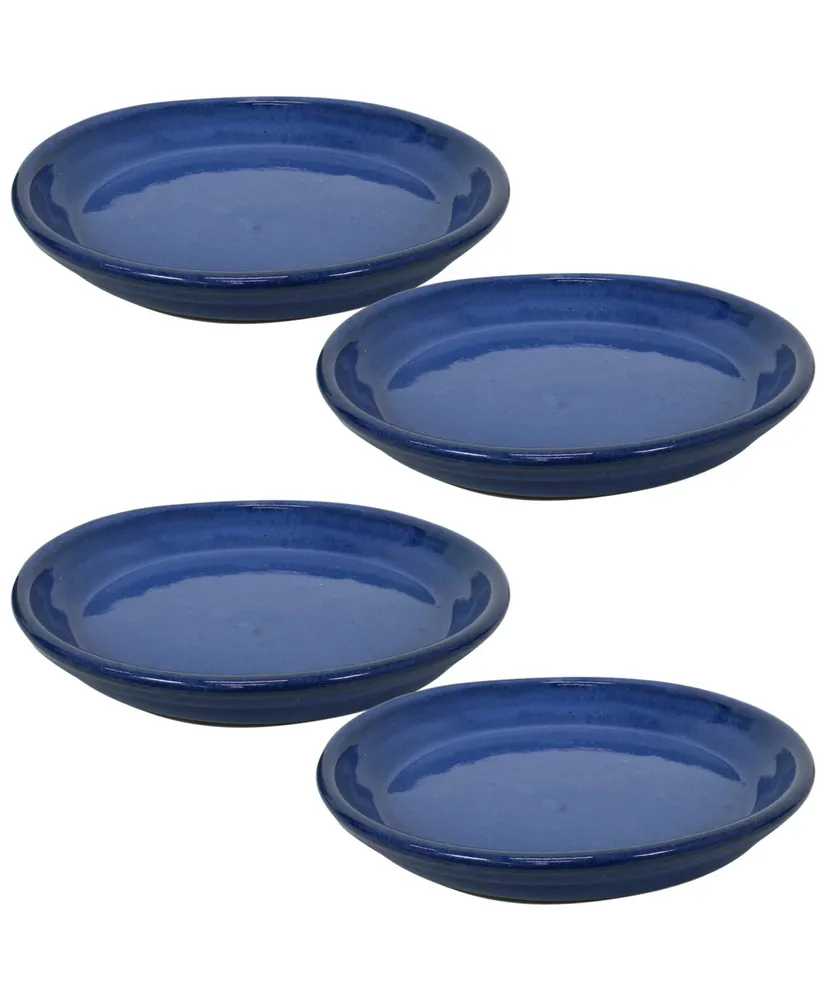 Ceramic Outdoor Flower Pot Saucers Set of 4 - Uv- and Frost-Resistant - Imperial Blue Glazed Finish