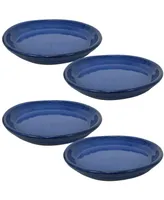 Ceramic Outdoor Flower Pot Saucers Set of 4 - Uv- and Frost-Resistant - Imperial Blue Glazed Finish