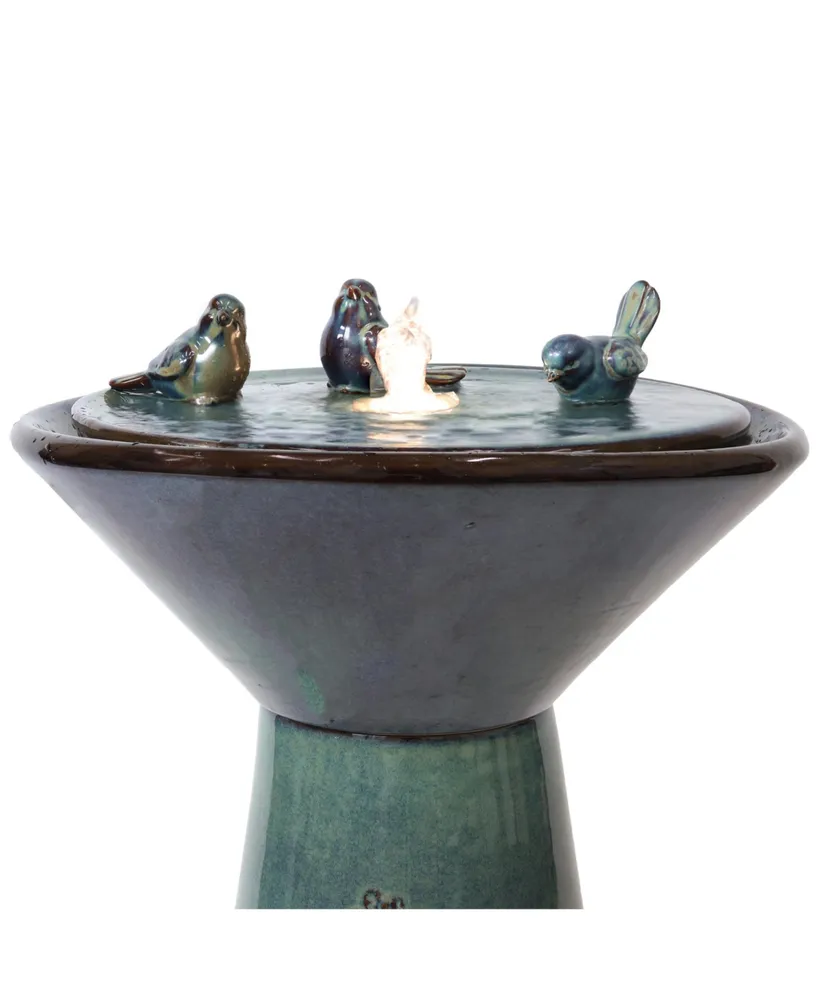 Sunnydaze Decor Gathering Birds Ceramic Outdoor Fountain with Led Lights - 28 in
