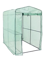 Sunnydaze Decor Large Steel Pe Cover Walk-In Greenhouse with 1 Shelf - Green