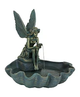 Sunnydaze Decor Fiberglas Bronze Fairy Shell Outdoor Water Fountain - 30 in