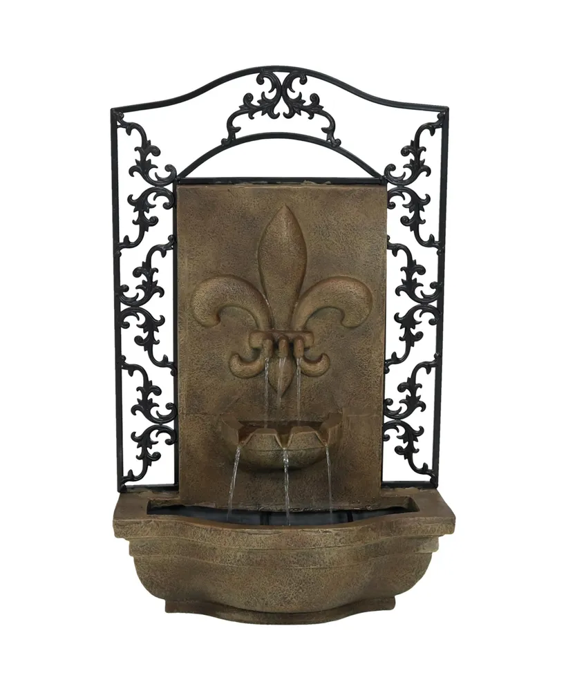 Sunnydaze Decor French Lily 33-Inch Polystone Outdoor Wall Water Fountain - Electric Submersible Pump