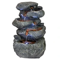 Stone Falls 15-Inch 6-Tier Tabletop Water Fountain with Led Lights - Electric Submersible Pump - Polyresin
