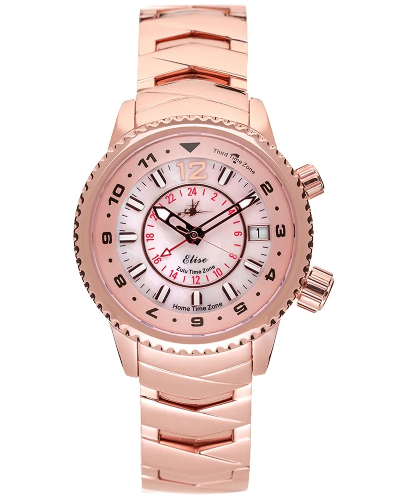 Abingdon Co. Women's Elise Swiss Tri-Time Rose Gold-Tone Ion-Plated Stainless Steel Bracelet Watch 33mm