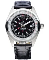 Abingdon Co. Women's Amelia Swiss Gmt Black Leather Strap Watch 40mm