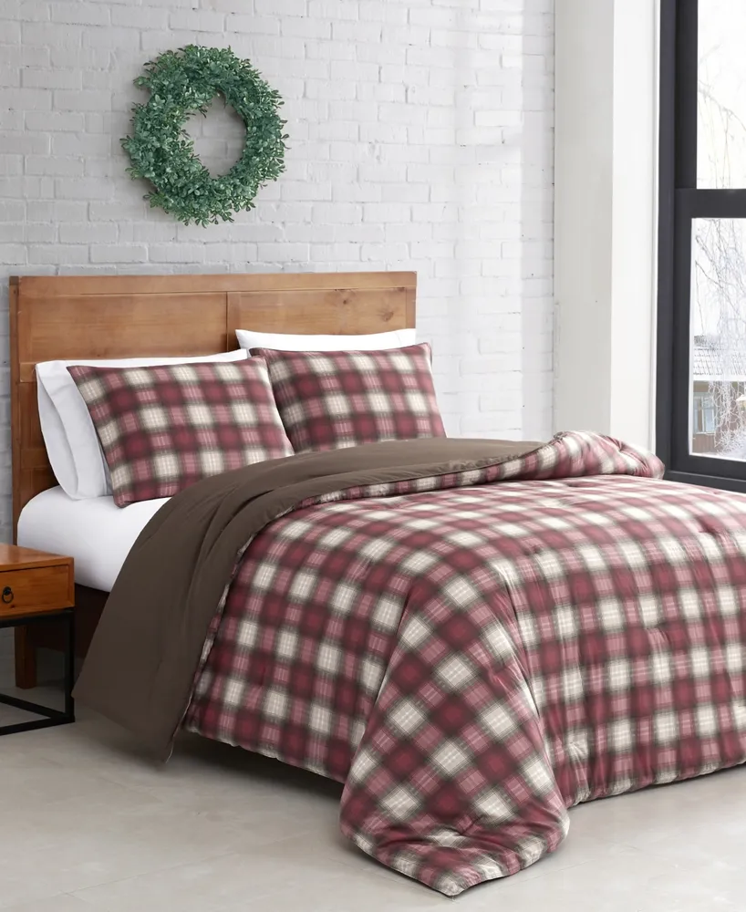 Eddie Bauer Navigation Plaid Red Reversible Comforter Set