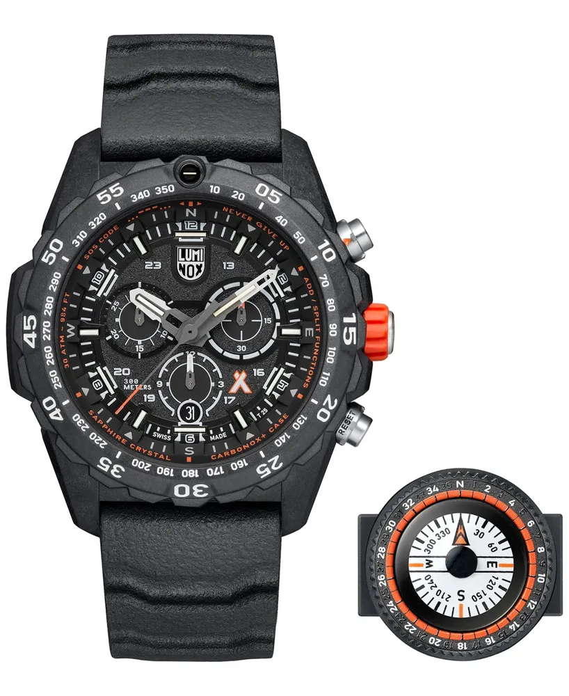 Luminox Men's Swiss Chronograph Bear Grylls Survival Master Series Compass Orange Rubber Strap Watch 45mm