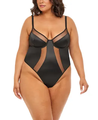 Oh La La Cheri Women's Plus Size Royale Unlined Underwire Teddy with Sheer Illusion Detail