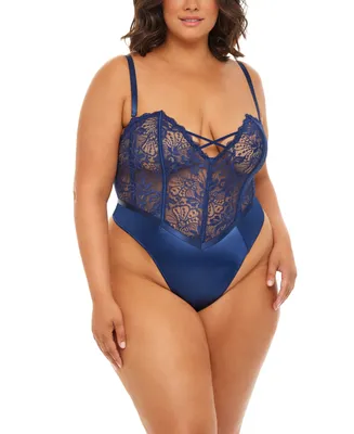 Oh La La Cheri Plus Size Andie Lace Teddy with Front Crossing Elastic Detail