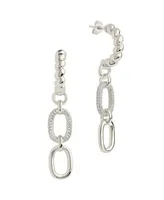 Sterling Forever Cubic Zirconia Andi Drop Hoop Earrings - Silver