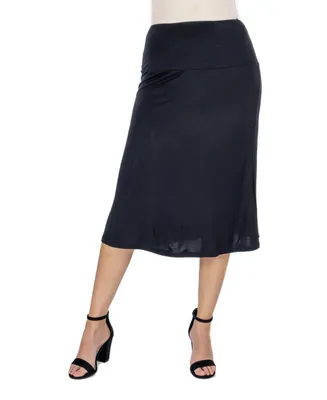 24Seven Comfort Apparel Women's A-Line Elastic Waist Knee Length Skirt