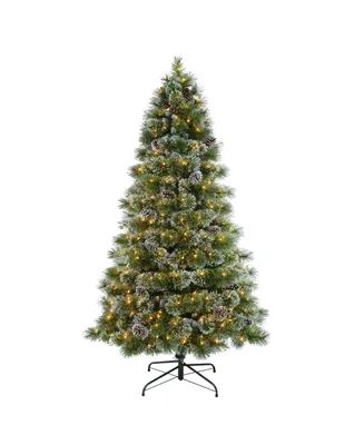 Puleo Pre-Lit Frosted Boulder Pine Artificial Christmas Tree with 450 Lights, 7.5'