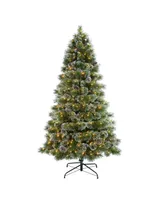 Puleo 7.5FT Pre-Lit Frosted Boulder Pine Artificial Christmas Tree