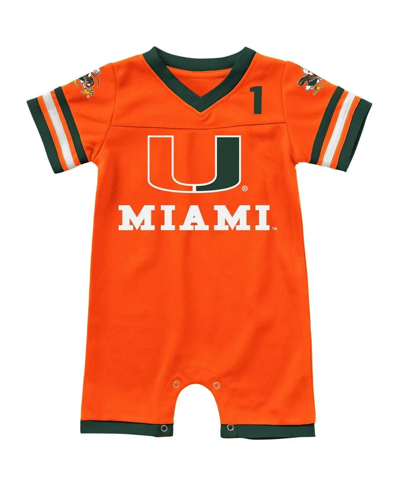 Newborn and Infant Boys Girls Colosseum Orange Miami Hurricanes Bumpo Football Logo Romper