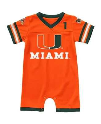 Newborn and Infant Boys Girls Colosseum Orange Miami Hurricanes Bumpo Football Logo Romper