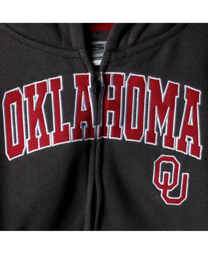 Youth Boys Charcoal Oklahoma Sooners Applique Arch and Logo Full-zip Hoodie