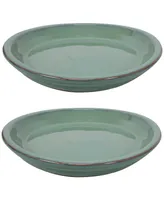 Ceramic Outdoor Flower Pot Saucers Set of 2 - Uv- and Frost-Resistant - Seafoam Glazed Finish