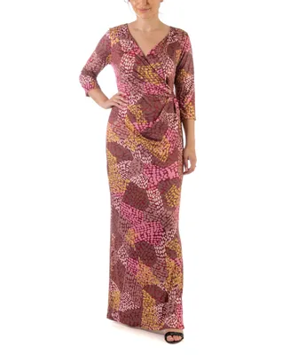 24seven Comfort Apparel Women's Faux Wrap Side Slit Plus Size Maxi Dress