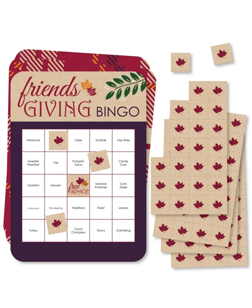 Big Dot of Happiness Friends Thanksgiving Feast - Bingo Cards & Markers - Party Bingo Game - 18 Ct