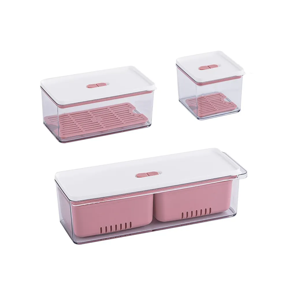 Stackable Produce Savers, Organizer Bins, Set of 3, Pink