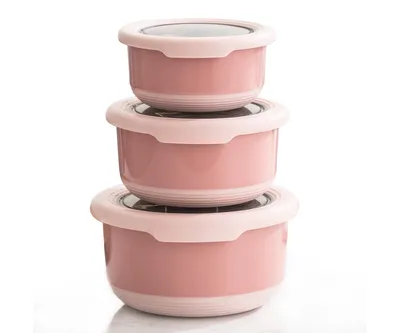 Lille Home Stainless Steel Food Containers, Set of 3, 420ML, 730ML,1.2L, Pink