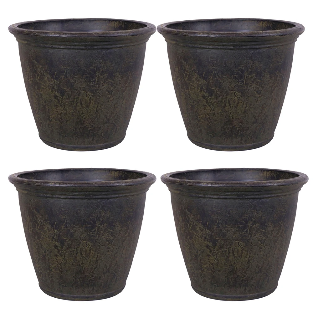 Sunnydaze Decor Anjelica Flower Pot Planter - Outdoor/Indoor Unbreakable Double-Walled Polyresin with Uv-Resistant Sable Finish - Set of 4