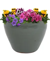 Large Ceramic Planter - Indoor or Outdoor Plant Pot with Drainage Holes - Gray Glaze Finish - 15" - Chalet