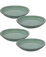 Ceramic Outdoor Flower Pot Saucers Set of 4 - Uv- and Frost-Resistant - Seafoam Glazed Finish