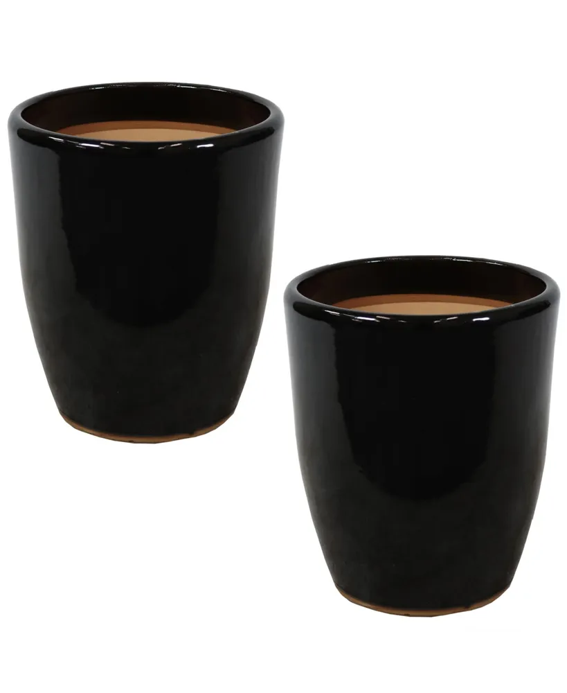 Set of 2 Captivating Vista Ceramic Planters - Outdoor/Indoor Planter Pots with Drainage Hole for the Porch, Sunroom, or Yard - 11.5-Inch - Obsidian