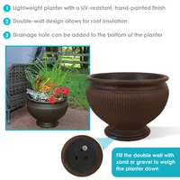 Sunnydaze Decor 16 in Elizabeth Ribbed Urn Dual-Wall Polyresin Planter - Rust